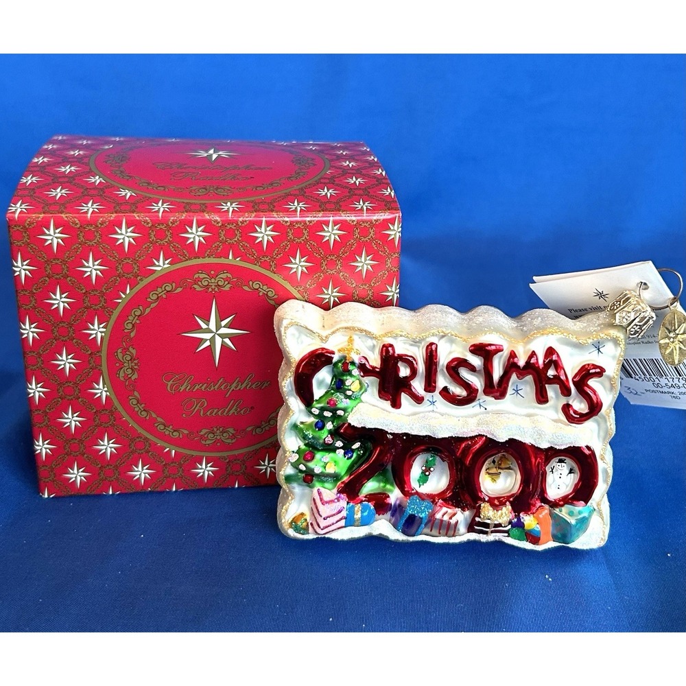 Christopher Radko Postmark 2000 Jr 00-549-0 Christmas Ornament Tag + Radko Box